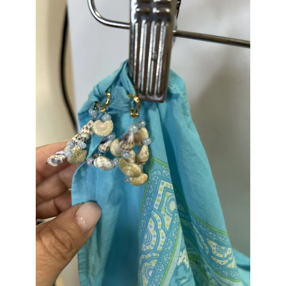 Ralph Lauren Mini Scarf   light blue cotton neck‎ head Details of snails beach